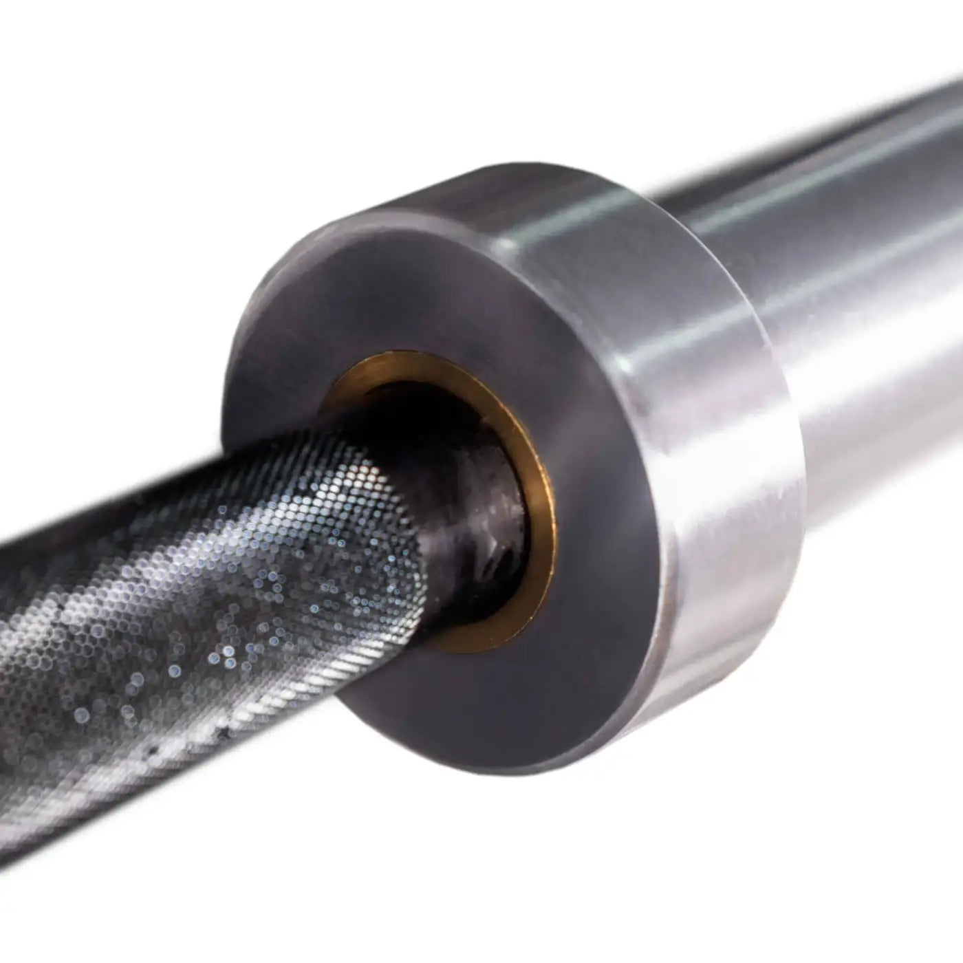 Gym Gear 7ft premium Olympic bar black with silver metallic barbell textured grip and gold-colored inner sleeve