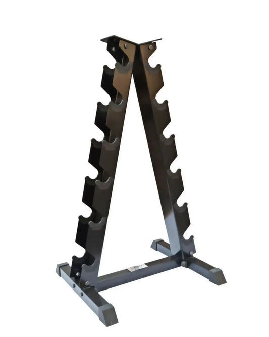 Black metal gym gear a frame hex dumbbell rack with sturdy triangular design and multiple weight slots uk delivery