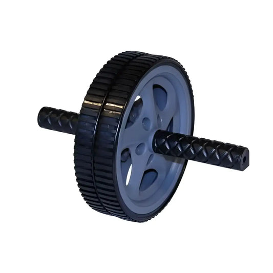 Gym Gear Ab Wheel Pro black and gray ab roller with textured grip handles and ribbed rubber wheel for core workouts