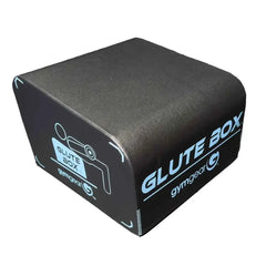 Black gym gear angled glute box with light blue branding and exercise graphic for home workout use