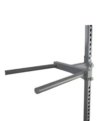 Gray metal gym gear arm dip attachment with adjustable horizontal bars for home gyms weight rack use