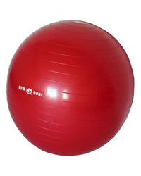Gym gear gym ball in red with ribbed texture and glossy finish designed for home gym exercise use