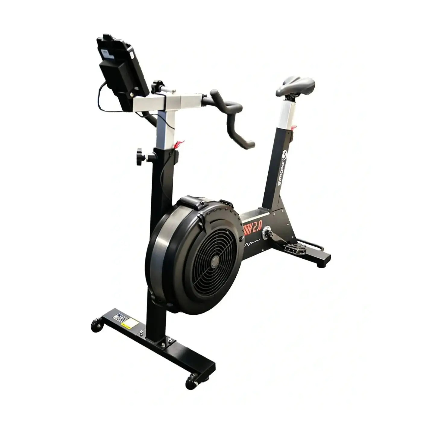 Black Gym Gear Bike Max 2.0 upright air resistance exercise bike with tablet holder and adjustable handlebars for home gym use
