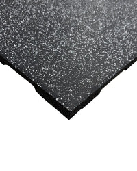Gym gear black rubber tile with grey fleck texture designed for durable flooring with uk delivery available
