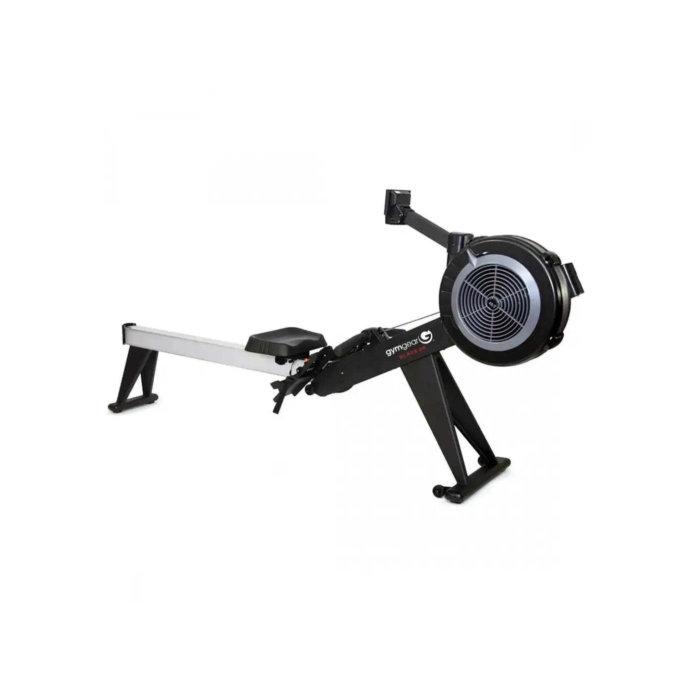 Black and silver Gym Gear Blade 2.0 rowing machine with circular flywheel and adjustable seat for home gym use in the UK