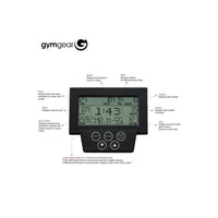 Black digital workout monitor displaying multiple performance metrics for Gym Gear Blade 2.0 rowing machine home gym UK