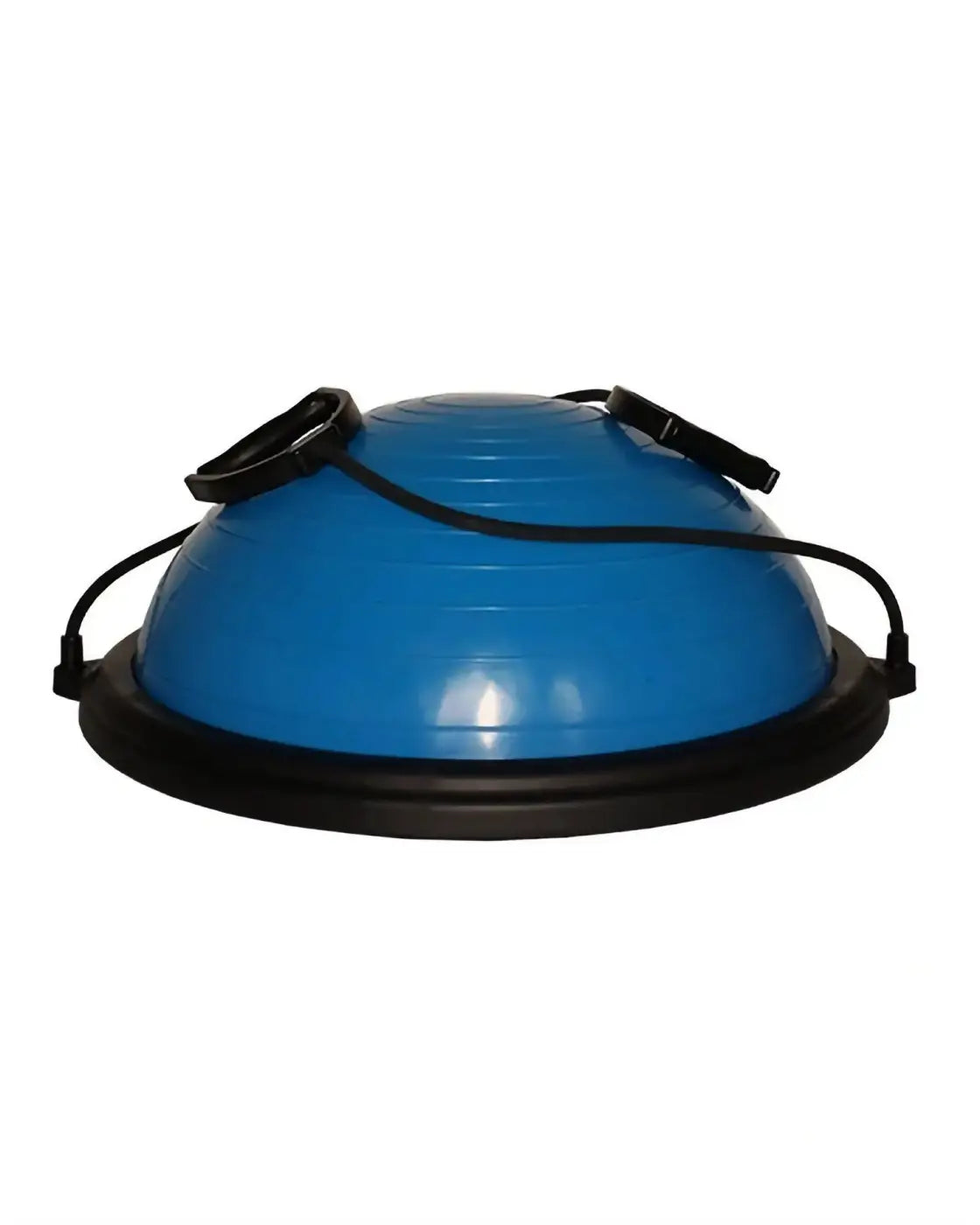 Blue plastic Gym Gear BOSU balance trainer dome with black rubber base and handles for home gym workouts