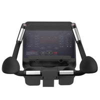 Black and silver gym gear c97 upright exercise bike console with touchscreen and numbered buttons for home gym use uk