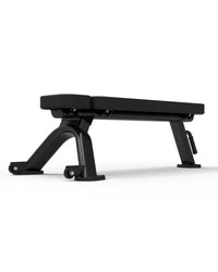 Black adjustable weight bench on a white background