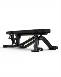 Black adjustable weight bench on a white background