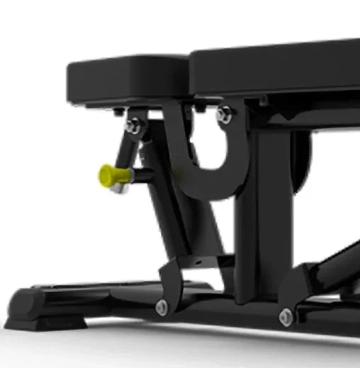 Black adjustable weight bench on a white background