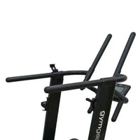 Black metal handlebars with sleek modern design and gyms branding on frame of gym gear curve 2.0 plus treadmill