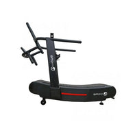 Gym Gear Curve 2.0 Plus self-propelled treadmill with black frame curved running belt and red accent stripe for home gym use