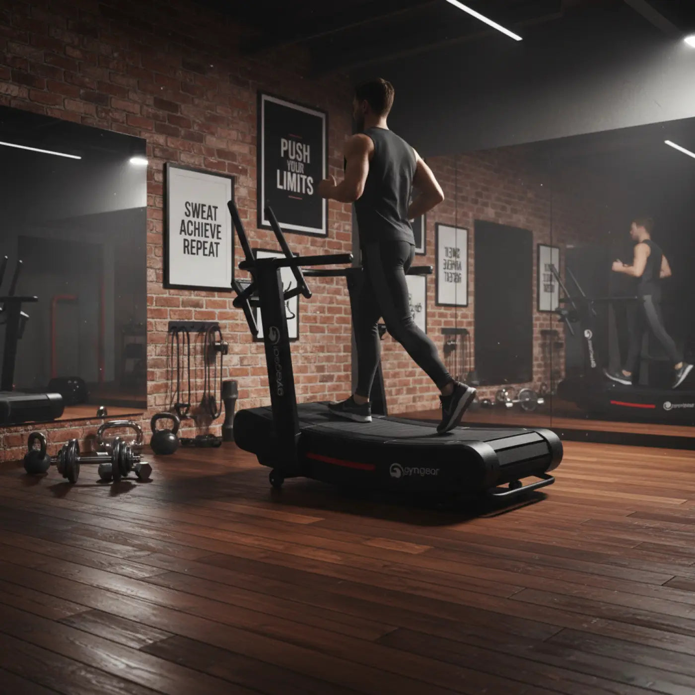 Black gymnator treadmill with red accent stripes in a sleek modern design for home gym use UK gym gear curve 2.0 plus