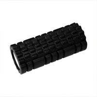 Black deep tissue foam roller with textured segmented surface for gym gear and uk delivery use