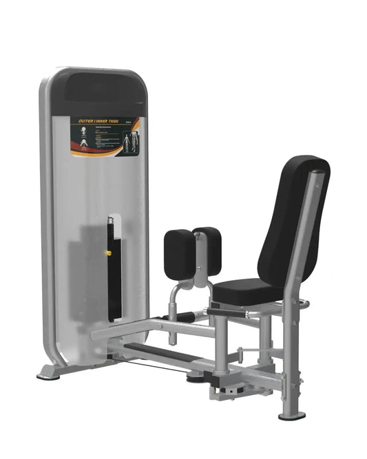 Silver and black Gym Gear Dual Series inner outer thigh exercise machine with padded seat and backrest for home fitness