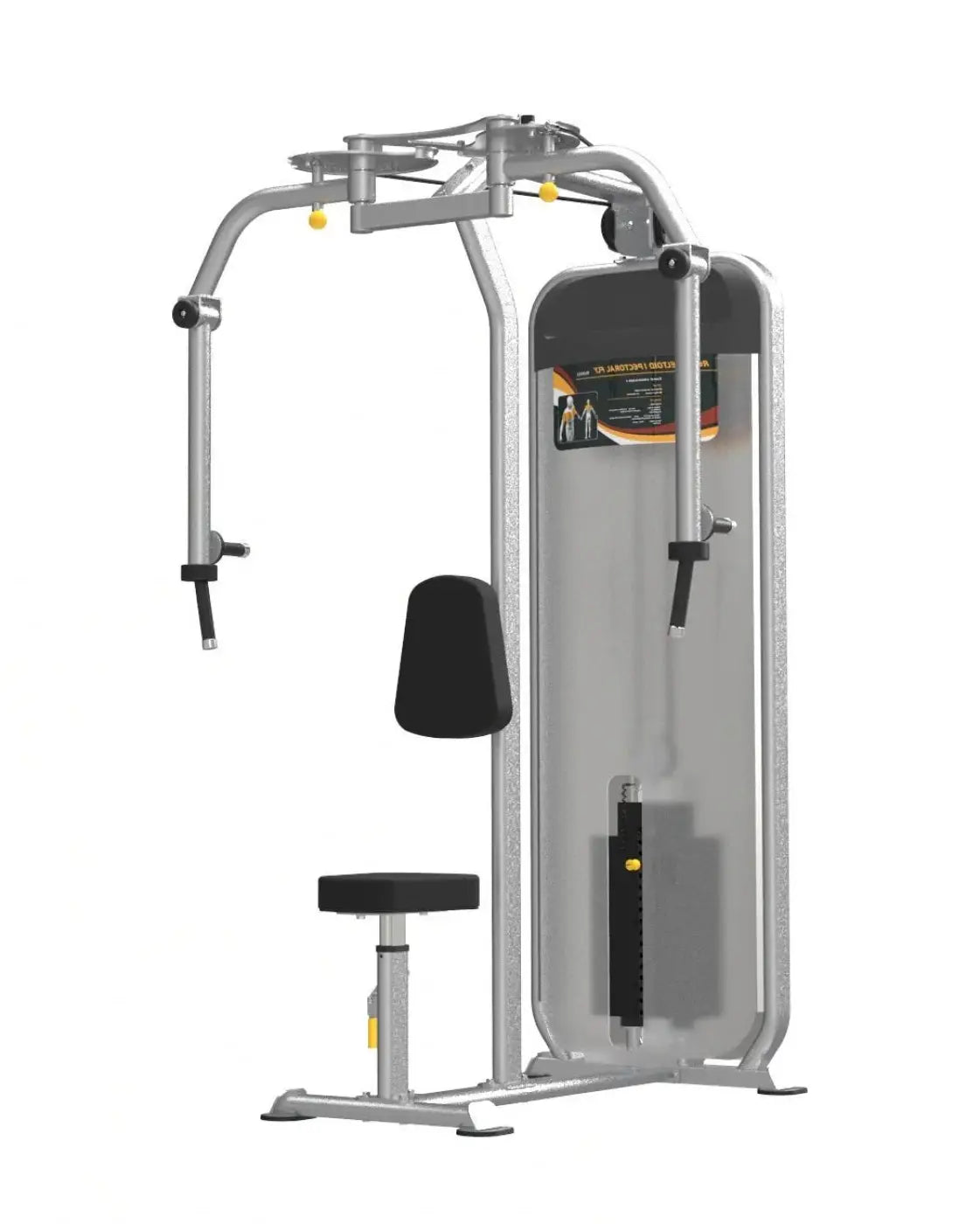 Silver and black gym gear dual series pec fly rear delt machine with curved frame, adjustable seat, and weight stack for home use