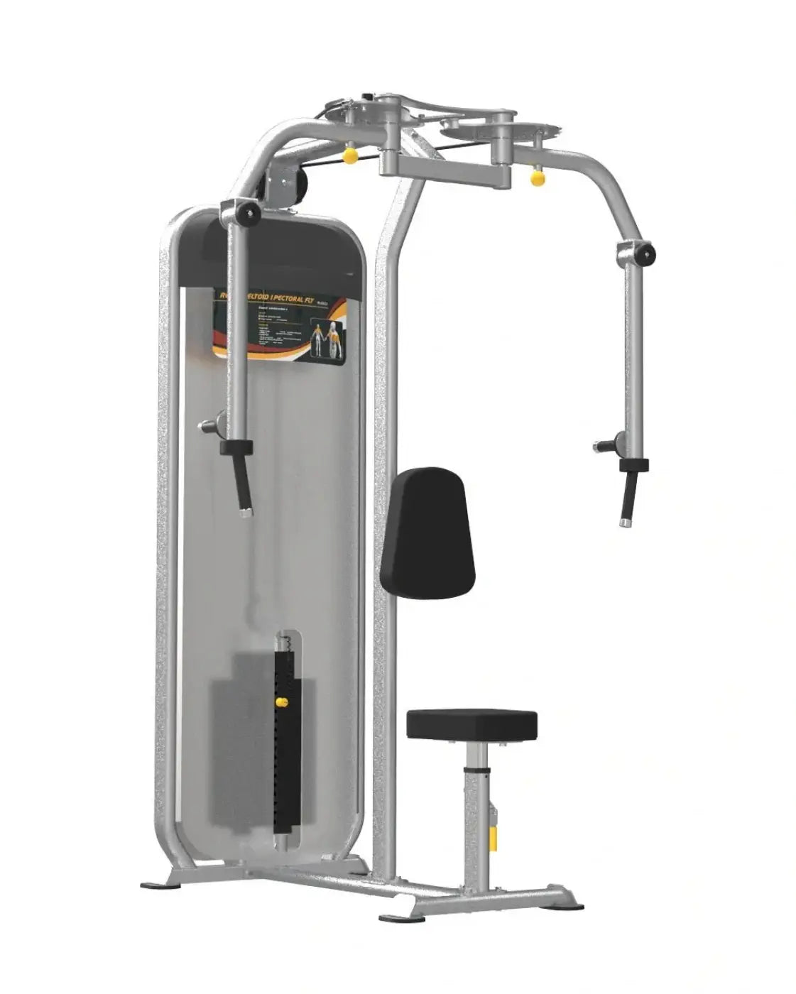 Silver and black gym gear dual series pec fly rear delt machine with curved frame adjustable seat and weight stack for home use