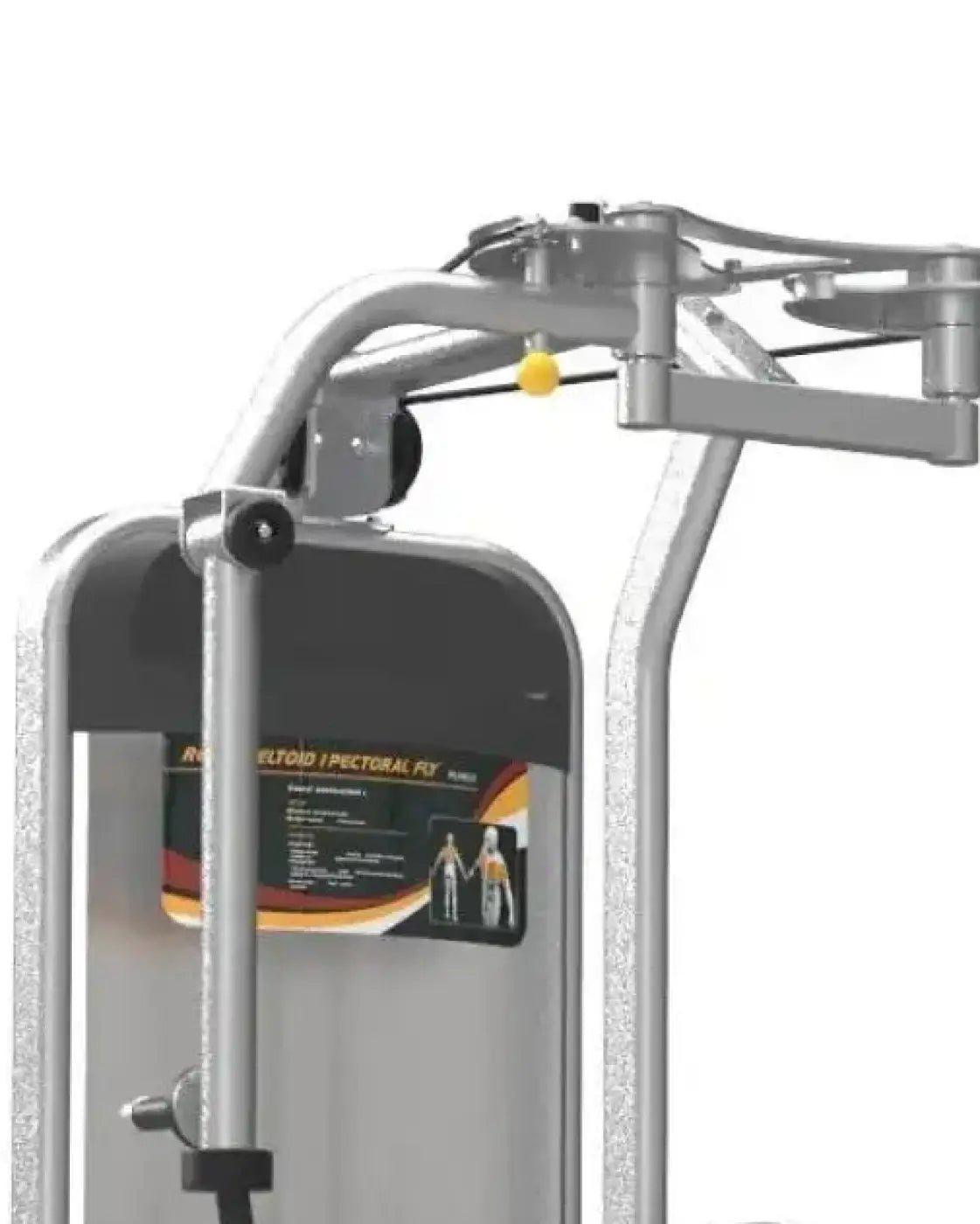 Silver metallic gym gear dual series pec fly rear delt machine with black panel and yellow weight indicator for home use