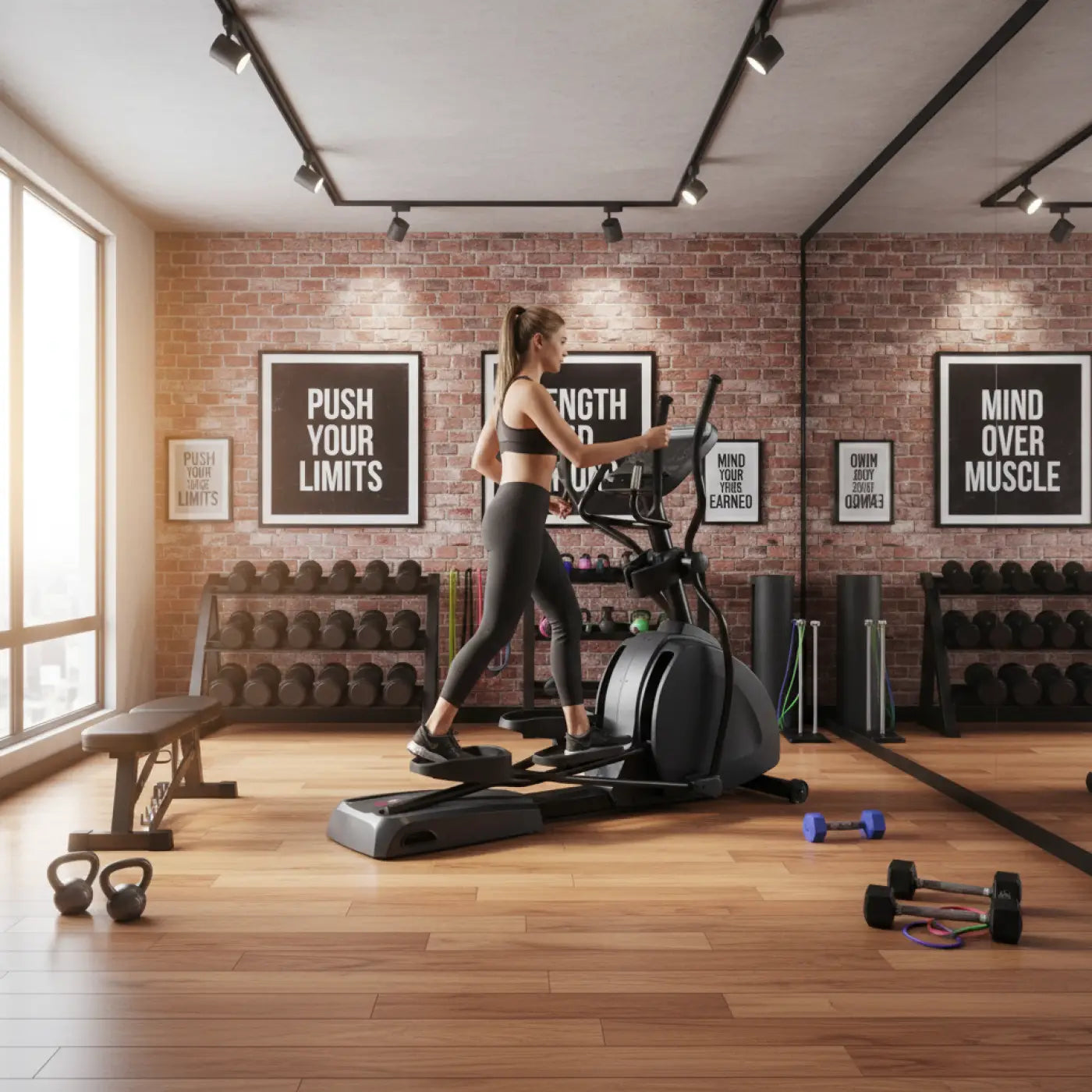 Black gym gear X97 cross trainer elliptical with sleek modern design and adjustable handlebars for home gym use in UK