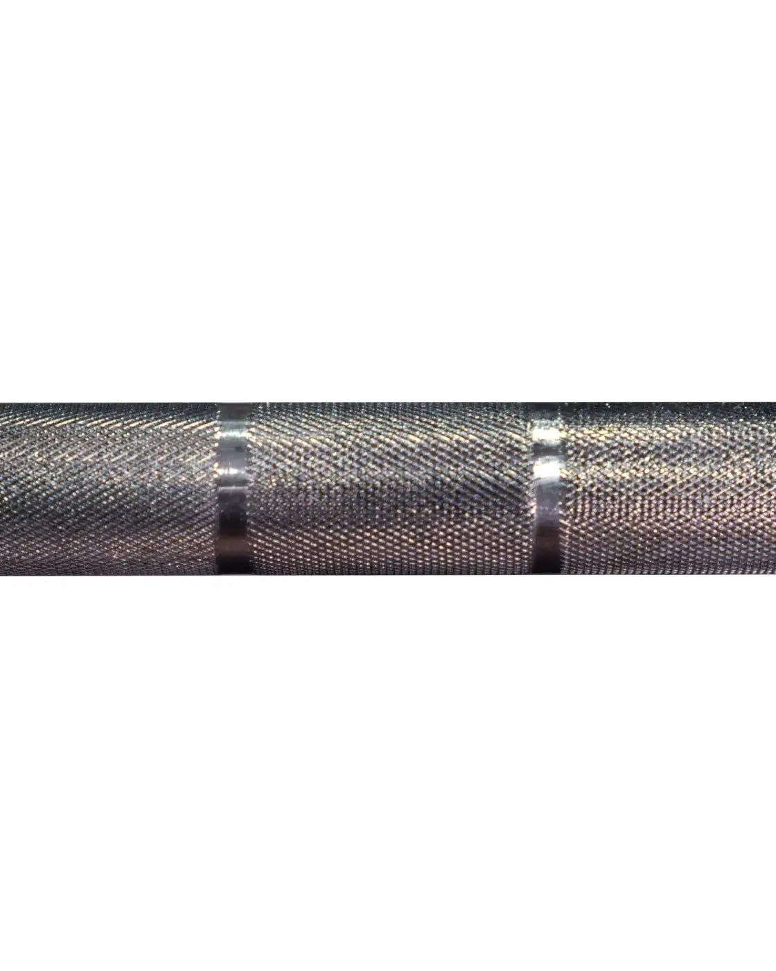 A gym gear elite 7ft olympic bar metallic mesh cylinder with two polished silver bands for home use