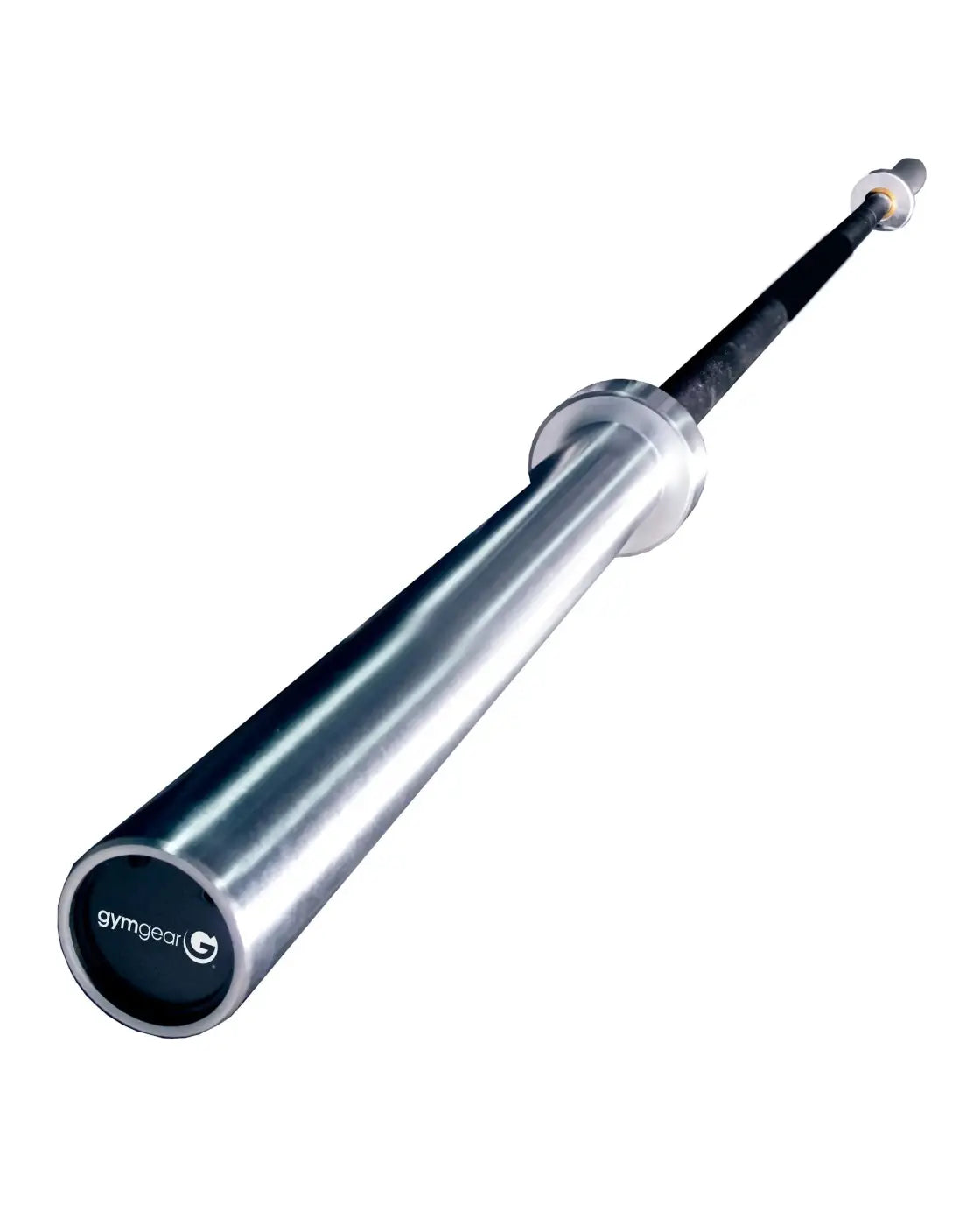 Silver gym gear elite 7ft Olympic barbell with black grip and chrome ends for home use