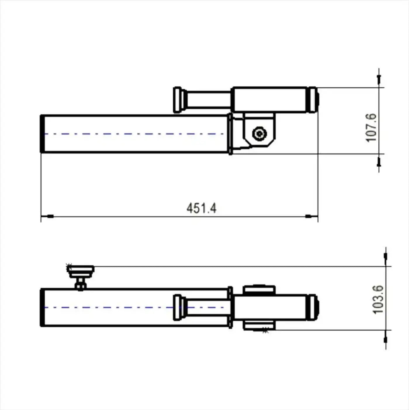 Technical drawing of a cylindrical metal angled barbell attachment with precise dimensions for gym gear elite series home gyms