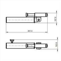 Technical drawing of a cylindrical metal angled barbell attachment with precise dimensions for gym gear elite series home gyms