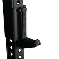 Black metal weight rack attachment with bolted joint and perforated vertical support for gym gear elite series dap half rack combo uk delivery