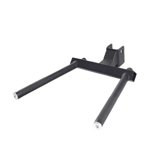 Black metal gym gear elite series dip arm attachment with two cylindrical bars and mounting bracket for home fitness