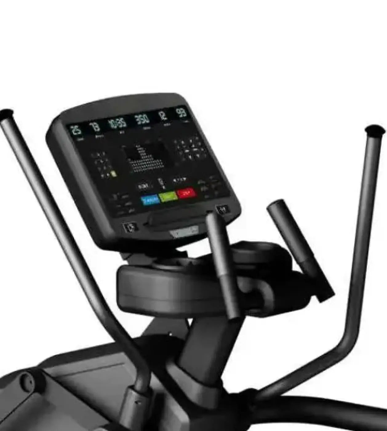Black elliptical trainer with digital display panel and handlebars from gym gear endurance cross trainer for home training