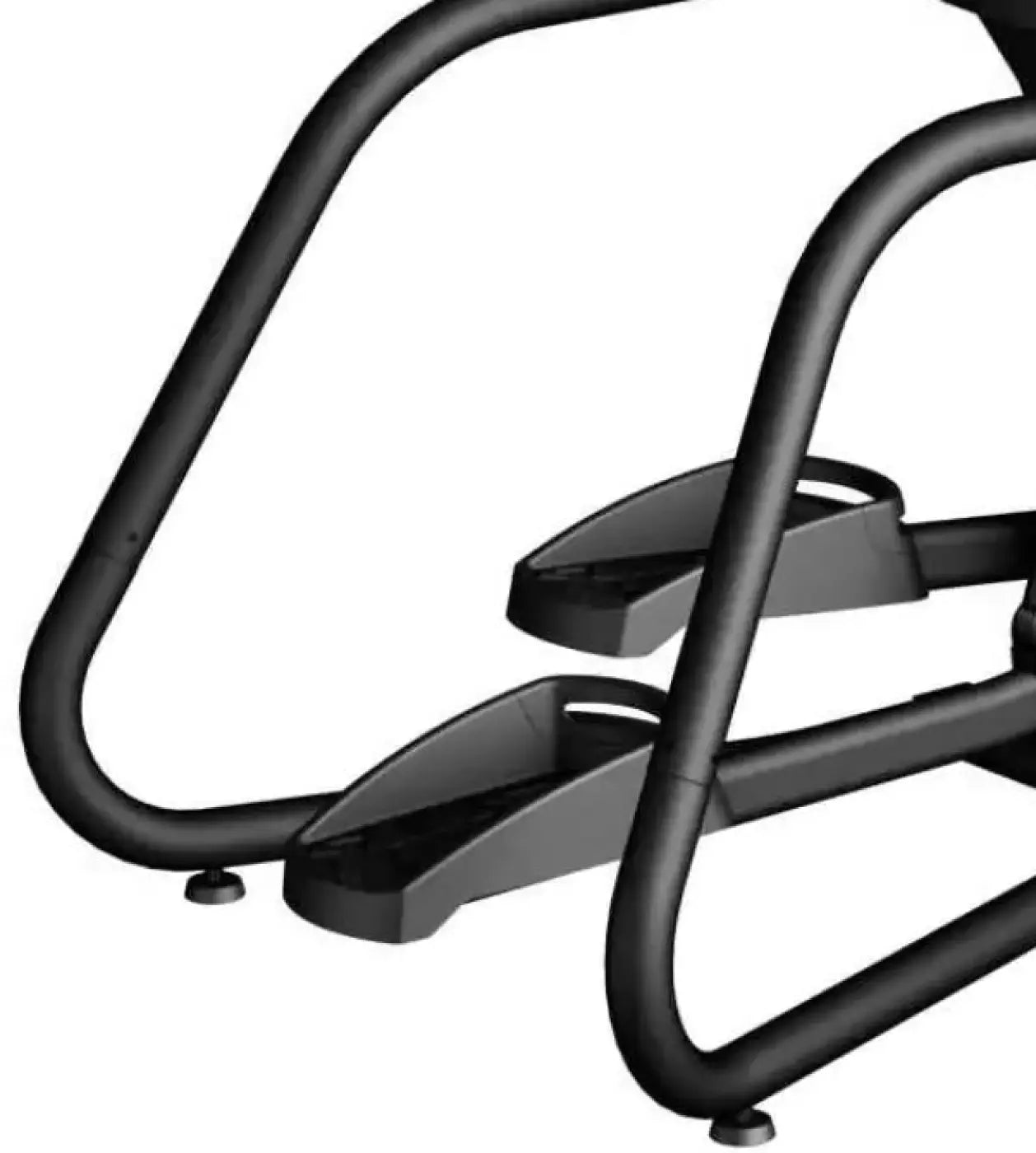 Black metal elliptical trainer frame with curved handlebars and foot pedals for home training gym gear endurance cross trainer