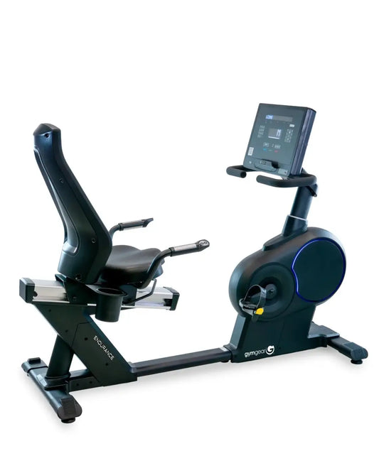Gym Gear Endurance recumbent bike in black with ergonomic seat and digital display built for home use