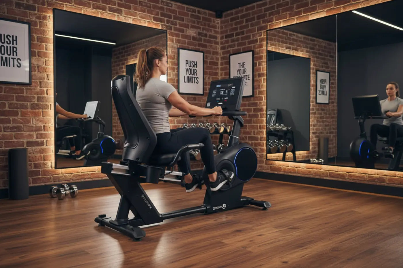 Black and blue spinCycle exercise bike with digital display gym gear endurance recumbent bike built for home use