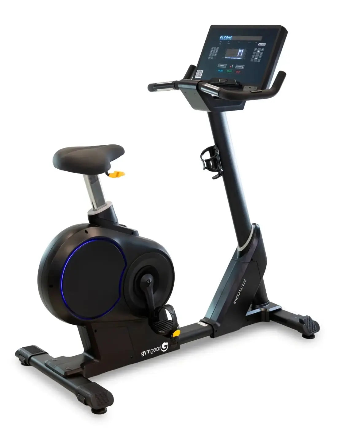 Gym gear endurance upright bike black gymgear eclipsa exercise bike with digital display and blue illuminated flywheel