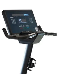 Black digital display screen with illuminated interface on gym gear endurance upright bike console for home use