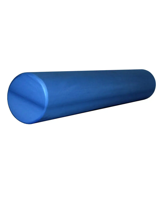 Blue cylindrical foam roller made of dense foam for muscle relief gym gear with uk delivery available