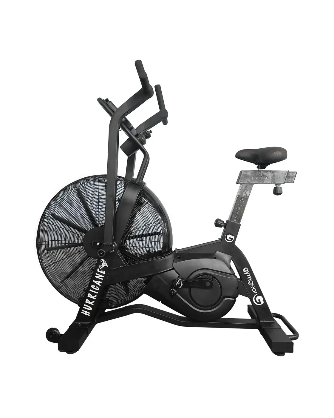 Black gymgear hurricane air assault bike with large fan and adjustable handlebars for home gym hiit cardio uk use