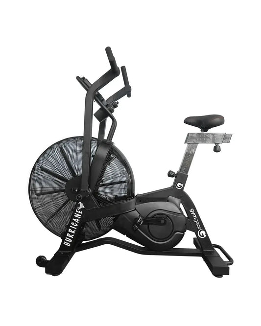 Black gymgear hurricane air assault bike with large fan and adjustable handlebars for home gym hiit cardio uk use