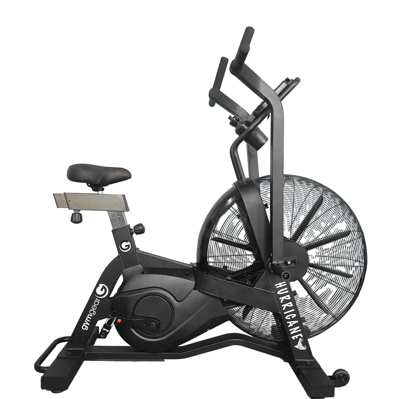 Black gymgear hurricane air resistance exercise bike with large fan and adjustable handlebars for home gym hiit cardio uk