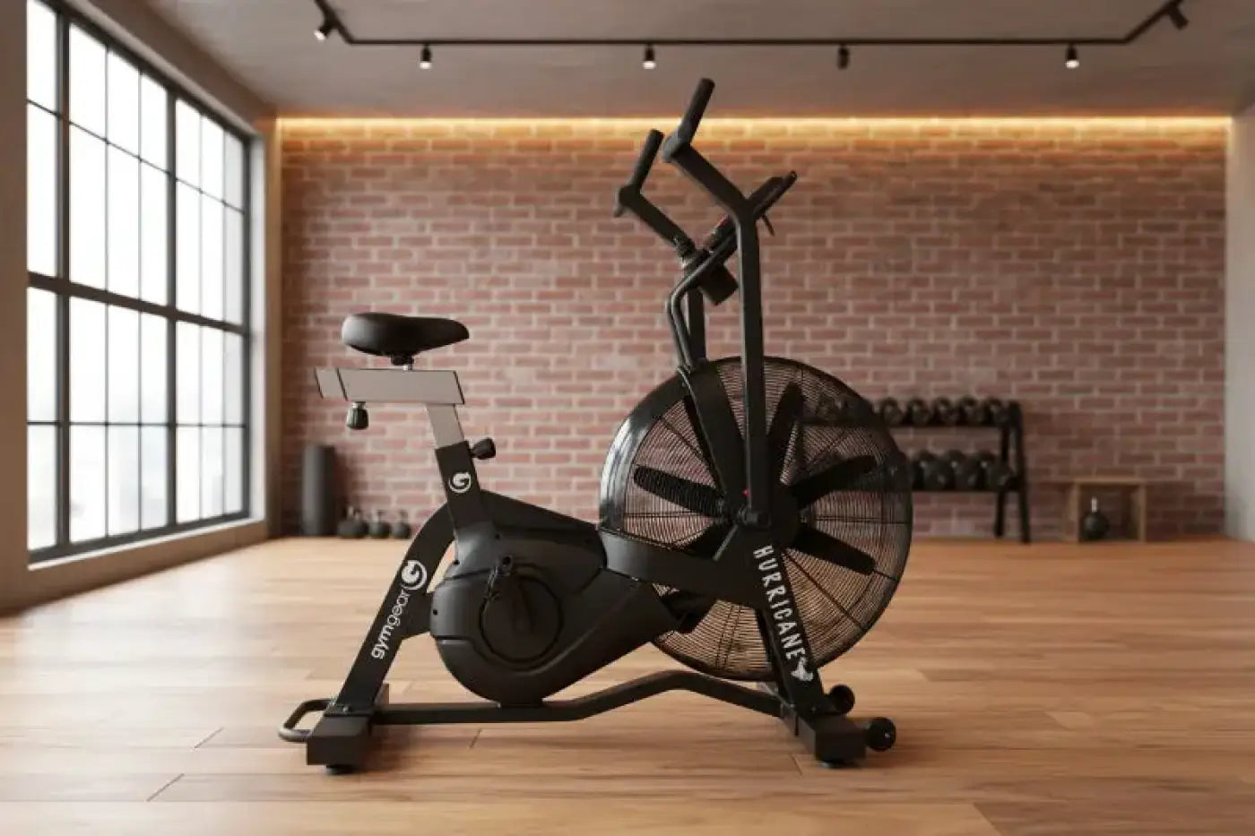Black gymscent hurricane air resistance exercise bike with large fan and adjustable handlebars for home gym HIIT cardio