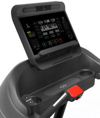 Black gym gear M7 elite series premium treadmill with digital display screen and red emergency stop button for home gyms