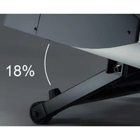 Black metal leg with caster wheel and angular design of gym gear m7 elite series premium treadmill for home gyms