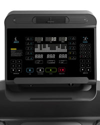 Black digital control panel of Gym Gear M7 Elite Series premium treadmill with illuminated buttons for home gyms