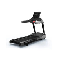 Black and gray Gym Gear M8 motorised treadmill with digital display screen for home gym use in the UK