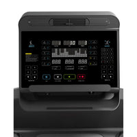 Black digital control panel of gym gear m8 motorised treadmill with illuminated buttons for home gym use uk