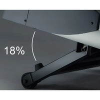Black metal leg with caster wheel and sleek angular design on the back side of gym gear M8 motorised treadmill UK model