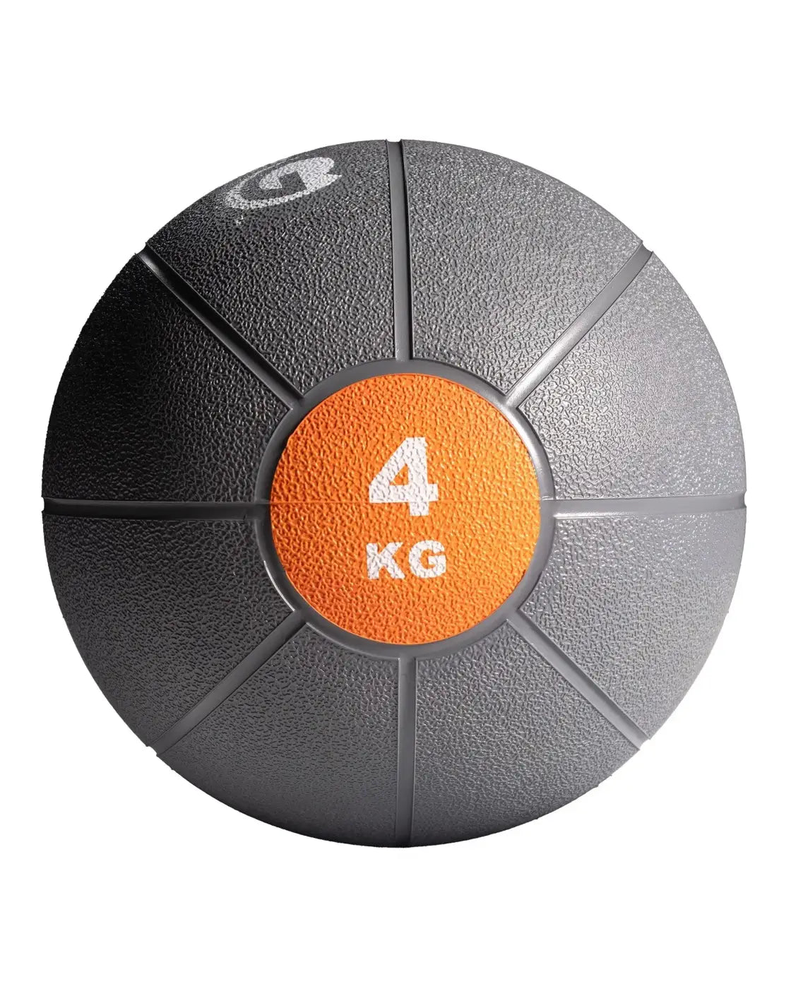 Gym Gear medicine ball gray and black textured with orange 4 kg label for home workout use