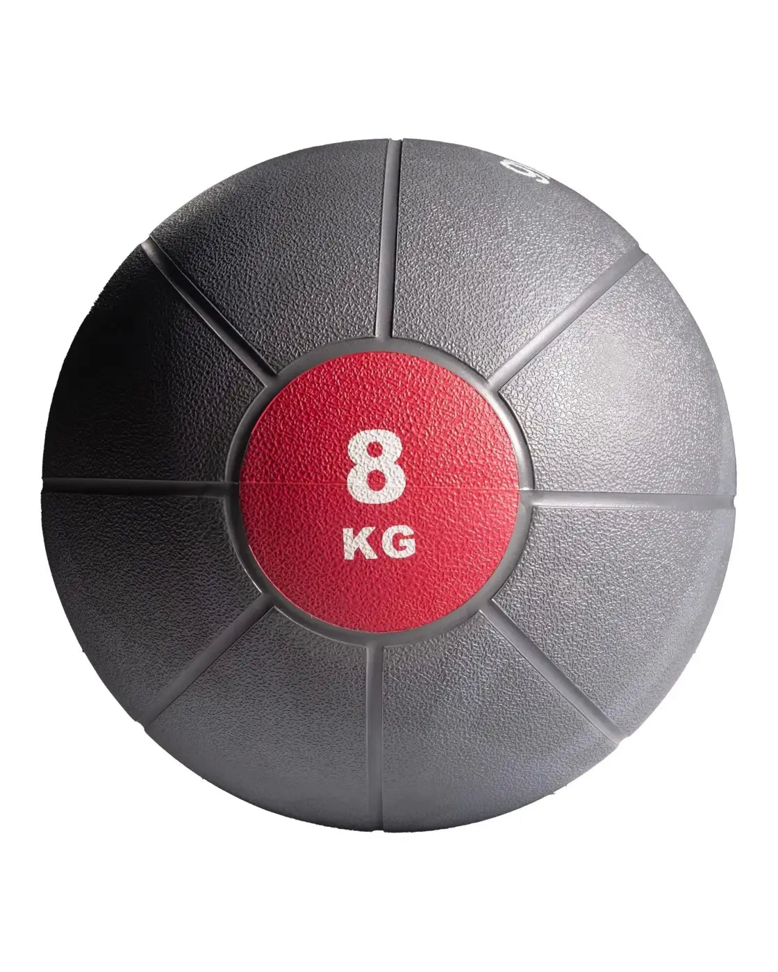 Gym Gear medicine ball 8 kg black and gray textured surface with red label for home workout use