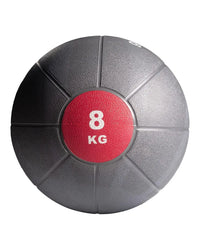 Gym Gear medicine ball 8 kg black and gray textured surface with red label for home workout use